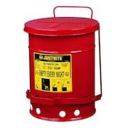 6 Gallon, Steel Oily Waste Can, Hands-Free, Self-Closing Cover, Red