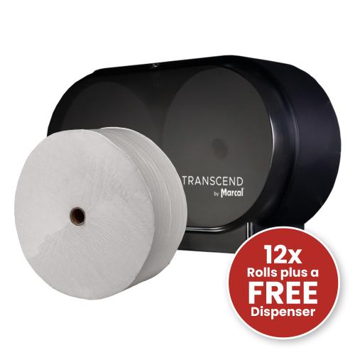 Transcend 3.78"x1145' 2ply JRT x 12 rolls with Free Dispenser
