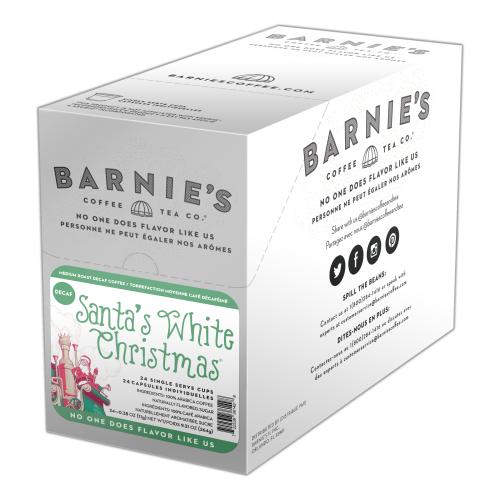 Barnie's 24 & 32 CT Single Serve Cups Santa's White Christmas Decaf