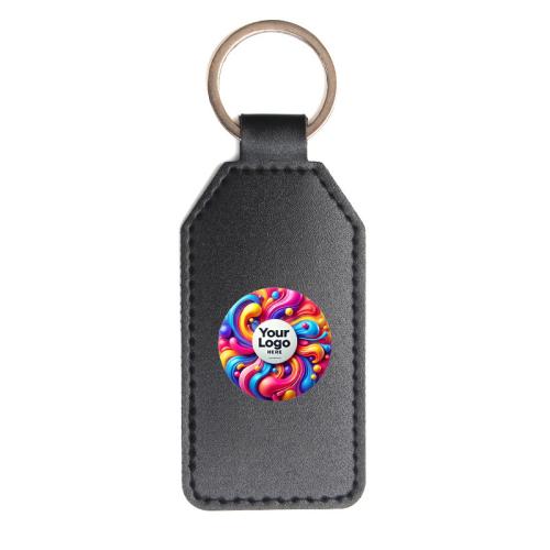 Logo'd Black leather keytag