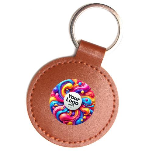 Keytag leather, Logo'd brown