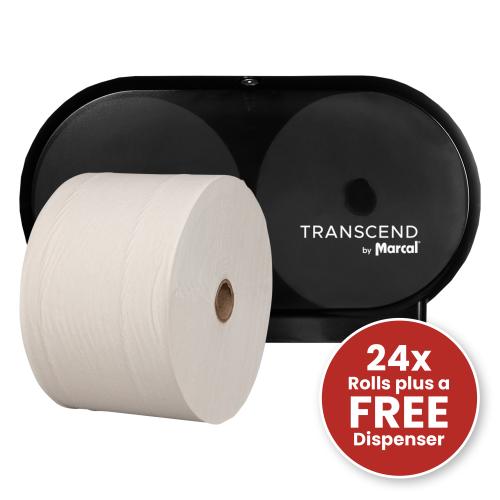 Transcend 3.875"x1050sheet/roll 2ply x 24 rolls with Free Dispenser