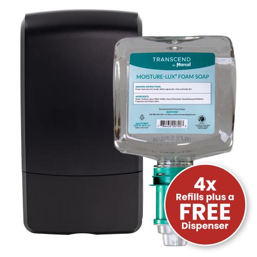 Transcend Moisture-Lux Foam Soap (1,250 ml) x 4 cartridges with Free Dispenser