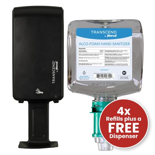 Transcend Alco-Foam E3-Rated Hand Sanitizer (1,250 ml) x 4 cartridges with Free Dispenser