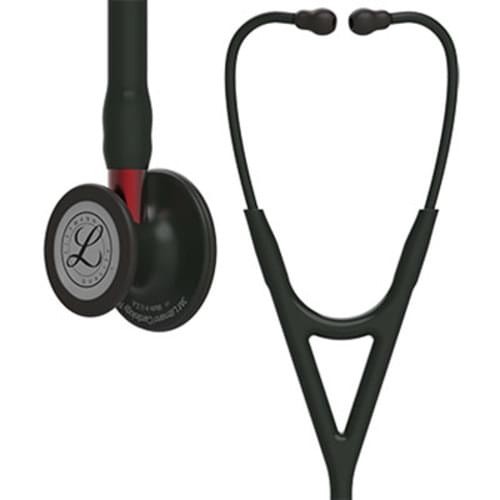 3M Littmann Cardiology IV Stethoscope, Black Chestpiece - Black Tube, Red Stem & Black Headset (27")