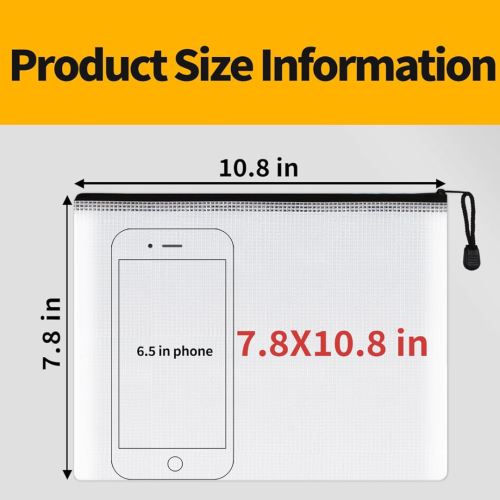 SUNEE Plastic Mesh Zipper Pouch - 7.8 x 10.8 in (Black) - 900-512