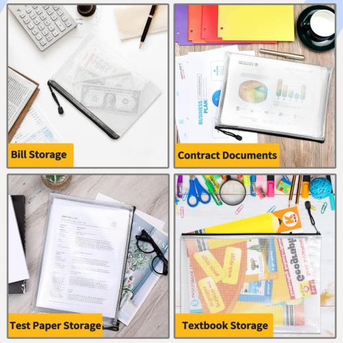 SUNEE Plastic Mesh Zipper Pouch - 7.8 x 10.8 in (Black) - 900-512