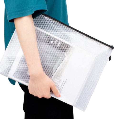 SUNEE Plastic Mesh Zipper Pouch - 7.8 x 10.8 in (Black)