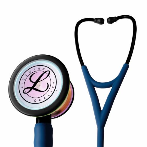 3M™ Littmann® Cardiology IV™ Stethoscope, 6242C High Polish Rainbow Chestpiece, Navy Blue Satin-Finish Tube - 27"