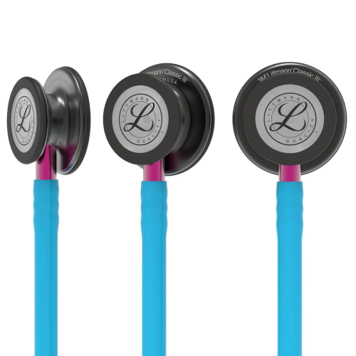 3M™ Littmann® Classic III™ Stethoscope, Smoke Chestpiece - Turquoise Tube & Pink Stem - 350-5872