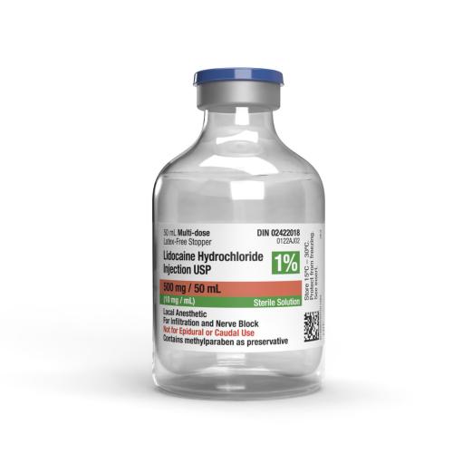Lidocaine HCl Injection 1% Plain with Preservative - 50mL Vial