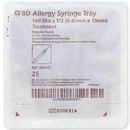 BD Allergist Tray 1/2mL 26G x 1/2" Regular Bevel
