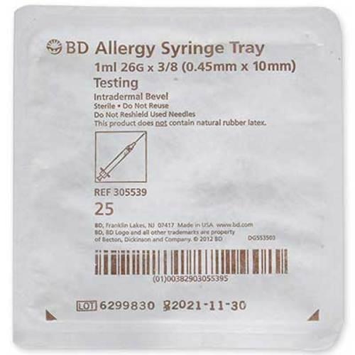 BD Allergist Tray 1mL 26G x 3/8" Intradermal Bevel