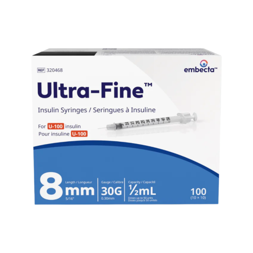 Ultra-Fine™ II Insulin Syringe with Needle, 0.5 mL, 30G x 5/16" - Box of 100