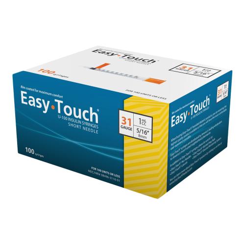 EasyTouch® Insulin Syringe with Needle, 1cc, 31G x 5/16" - Box of 100