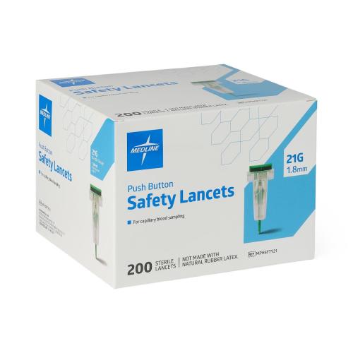 Sterile Safety Lancet with Push-Button Activation, 21G x 1.8 mm - Box of 200