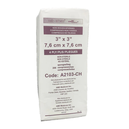 Ritmed® Non-Woven Gauze Sponges, Non-Sterile, 4-Ply - 3" x 3" (Sleeve of 200)