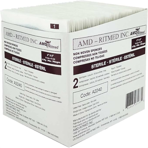Non-Woven Gauze Sponge, Sterile - 2" x 2" (2 Each/Pack, 50 Pack/Tray)