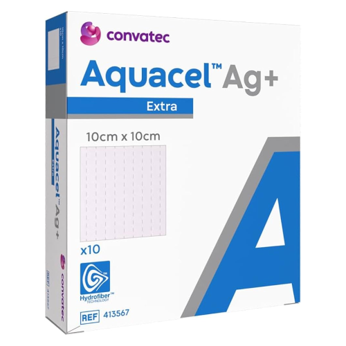 AQUACEL® Ag+ Extra Wound Dressing - 4" x 4", 10cm x 10cm (Box of 10) = 300-413567