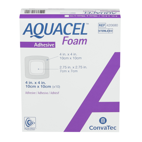 AQUACEL® Foam Adhesive Hydrofiber® Dressing, Square - 4" x 4" (Box of 10)