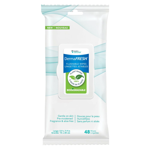 DermaFRESH™ Flushable Wipes, 100% Plant-Based - Pack of 48