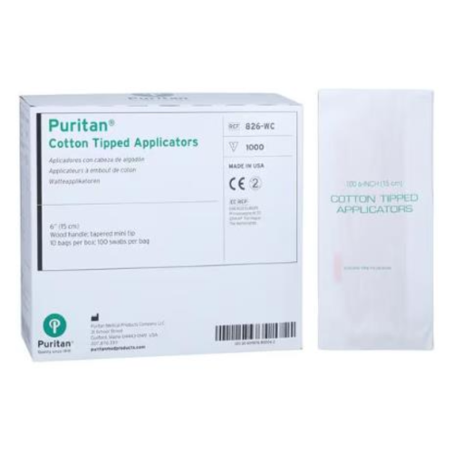 6" Tapered Mini-tip Cotton Swab w/Wooden Handle - Box of 1000 = 300-826