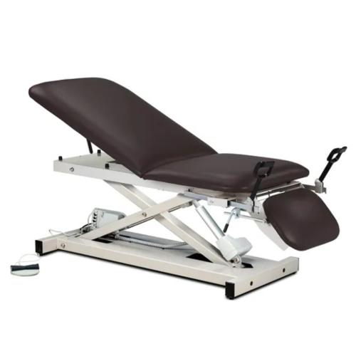 Clinton Open Base Power Exam Table with Adjustable Backrest, Footrest and Stirrups - Black