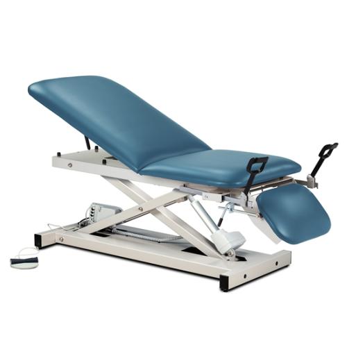 Clinton Open Base Power Exam Table with Adjustable Backrest, Footrest and Stirrups - Wedgewood Blue