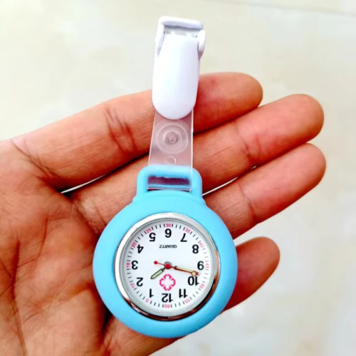 Clip On Analog Nurse Watch - Light Blue