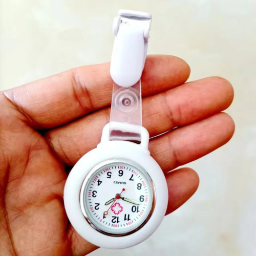 Clip On Analog Nurse Watch - White