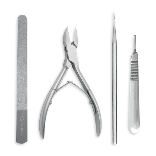 5.5" Curved Jaw Single Use Instrument Set #3 With Single Ended Blacks File, Diamond Foot Dresser, Scalpel Handle