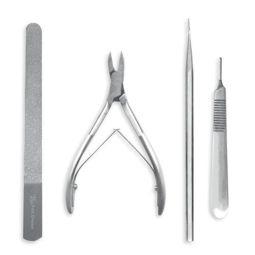5.5" Straight Jaw Single Use Instrument Set #4 With Single Ended Blacks File, Diamond Foot Dresser, Scalpel Handle