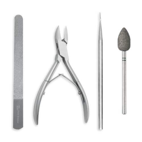 5.0" Curved Jaw Single Use Instrument Set With Single Ended Blacks File, Diamond Foot Dresser, Pear Diamond Burr