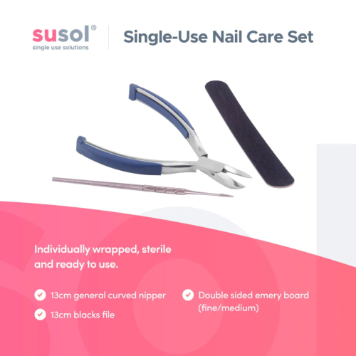 Susol® Single Use Nail Care Set With 5.0" Curved Jaw Nipper, Single-Ended Blacks File, Double-Sided Emery Board = 400-SUP02