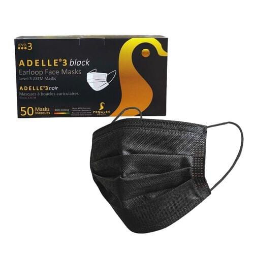 Adelle 3 Level 3 ASTM Face Mask Black 3-Ply With Filter - Box of 50
