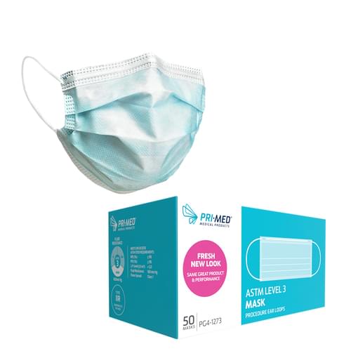 priMED Procedure Earloop Face Mask Level 3 Blue 3-Ply With Filter 50/Box