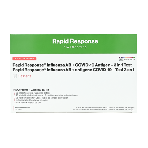 Influenza AB + COVID-19 Antigen, 3 in 1 Test - Box of 25 Test Kits = 501-19CPC25