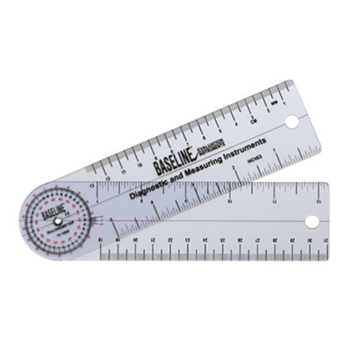 Baseline Plastic Goniometer, Rulongmeter Style with 360° Head and 6" Arms