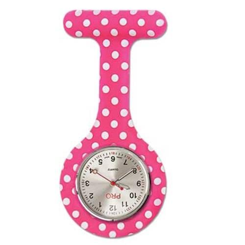 Silicone Lapel Watch - Pink Polka Dot
