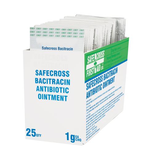 Safecross First Aid Bacitracin Zinc Topical Treatment Cream, Class 1 - Box of 25