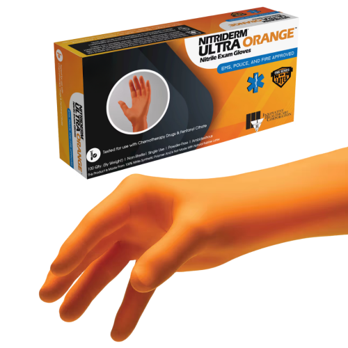 NitriDerm® Ultra Orange™ Nitrile Exam Gloves - Large (Box of 100)