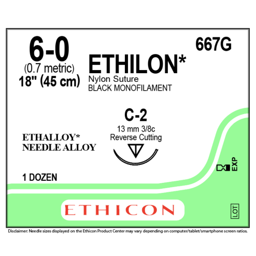 Ethicon ETHILON® Nylon Suture, 6-0, 18", C-2 Needle - Box of 12