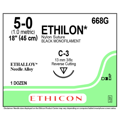 Ethicon ETHILON® Nylon Suture, 5-0, 18", C-3 Needle - Box of 12