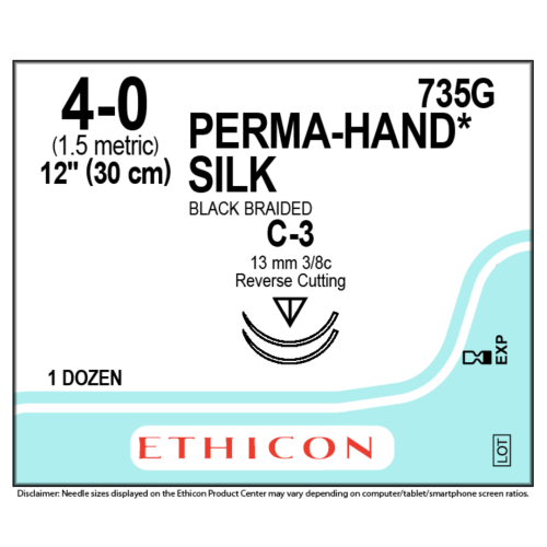 Ethicon 735G PERMAHAND® Silk Suture, 4-0, 12" - Box of 12