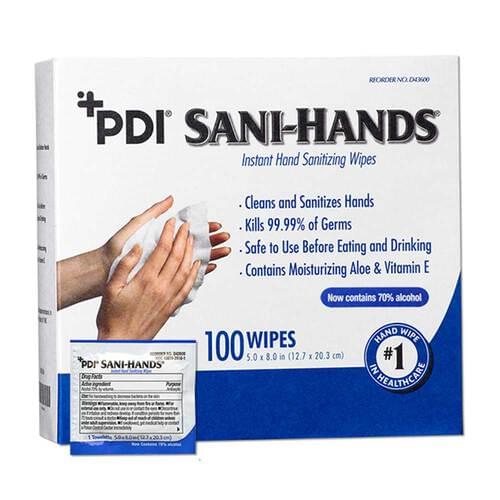 <p>An ideal hand hygiene solution for staff, visitors, patients, or residents who cannot get out of bed to clean their hands.</p>
<p><strong>Details</strong></p>
<ul>
<li>Box contains 100 individually wrapped wipes</li>
<li>Allows staff to wash their hands on-the-go and easily provide hand hygiene to patients, as needed</li>
<li>70% ethyl alcohol</li>
<li>Contains soothing Aloe and Vitamin E to moisturize the skin</li>
<li>Clinically proven to kill 99.99% of germs</li>
<li>Safe to use before eating and drinking</li>
<li>Latex-free</li>
<li>Meets OSHA Bloodborne Pathogen Standard 29 CFR Part 1910.1030 (d)(2)(iv)</li>
</ul>