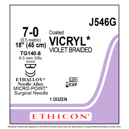 Ethicon COATED VICRYL® (Polyglactin 910) Sutures, 7-0, 18" - Box of 12