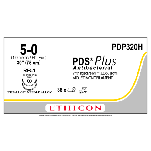 Ethicon PDS® Plus Antibacterial Suture, 5-0, 30", RB-1 Double Armed - Box of 36