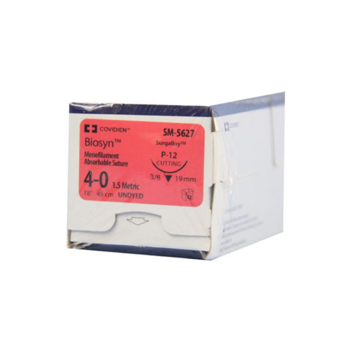 Medtronic BIOSYN™ Absorbable Suture, Size 4-0, L18", P-12 Premium Reverse Cutting Needle, Undyed - Box of 12