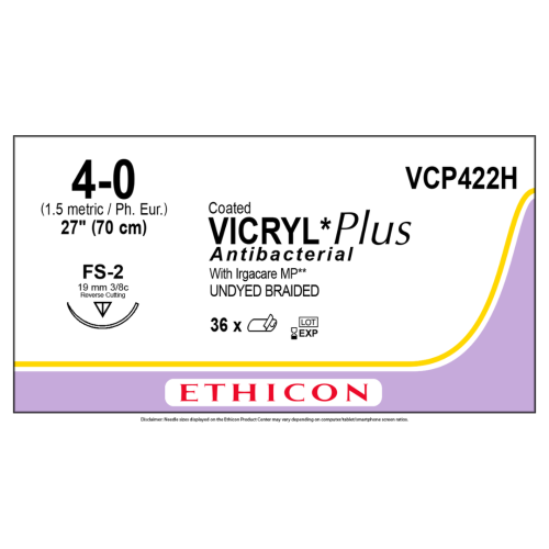 Ethicon VCP422H COATED VICRYL® Plus Antibacterial (Polyglactin 910) Suture - Box of 36