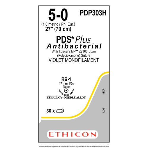 Ethicon PDS® Plus Antibacterial Suture, 5-0, 27", RB-1 Needle - Box of 36